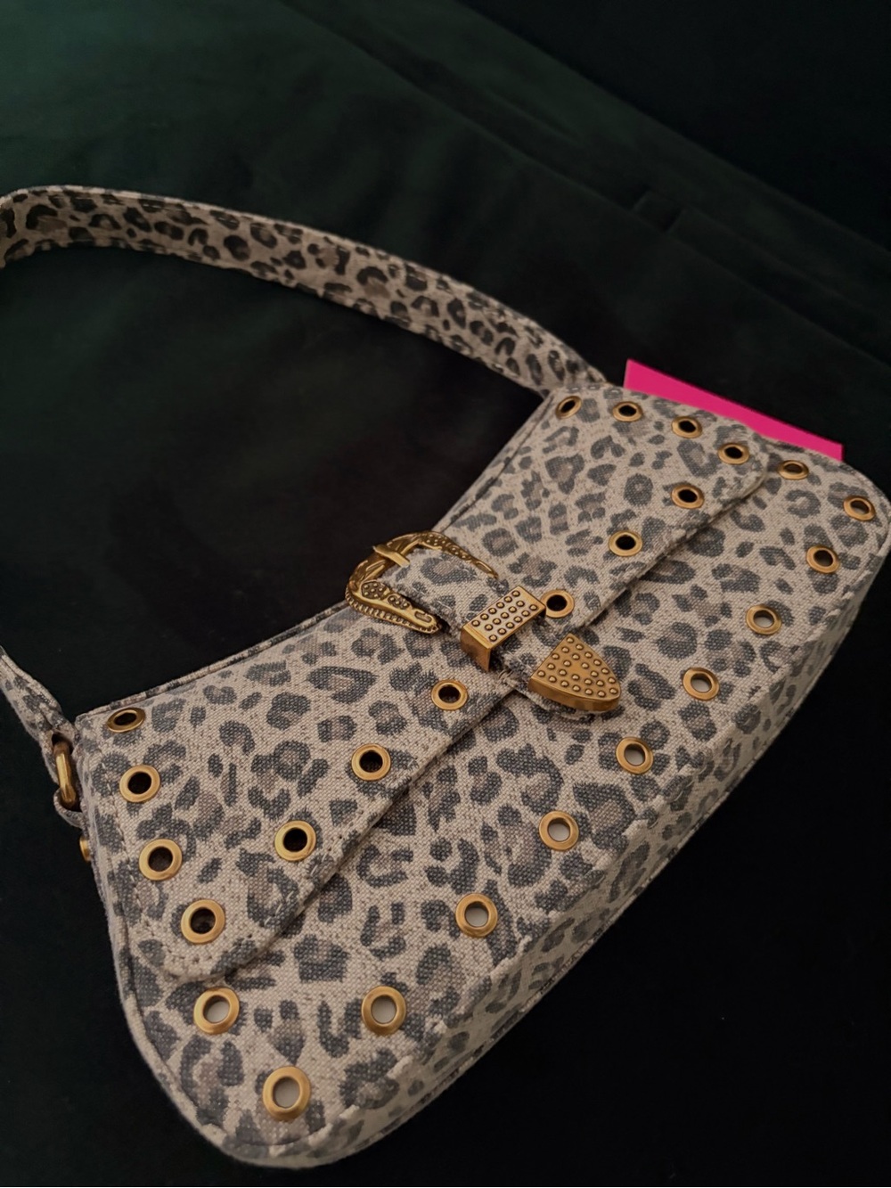 NWT Betsey Johnson Leopard Print Shoulder Bag with Gold Stud Accents - Picture 2 of 3